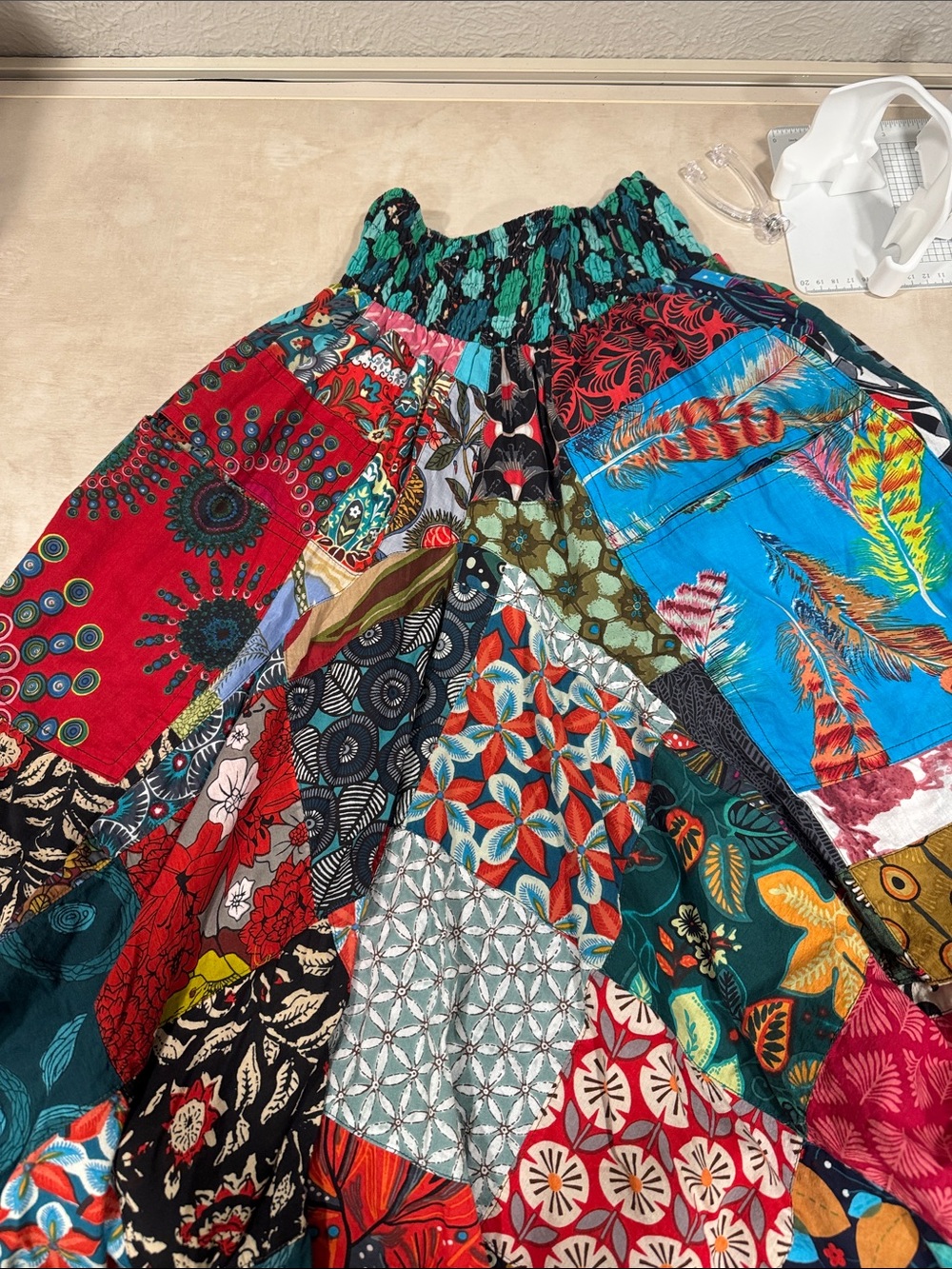 100% cotton Boho Patchwork Maxi Skirt - Multicolor with pockets - Picture 3 of 8